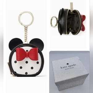 Kate Spade X Disney Minnie Mouse Coin Purse Key Fob Red Bow Polka Dot Bag Charm